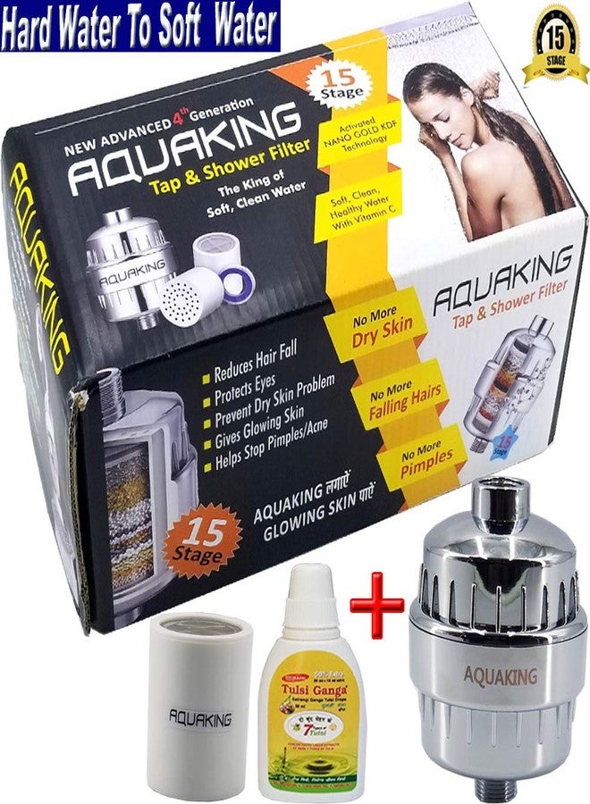 AQUAKING Hard Water Shower Filter - Also Fits On Tap Reduces Chlorine, Limescale from Well Water Gives Glowing Skin, Protects Eyes, Nail - Large, Chrome 15 Stage - Image 2